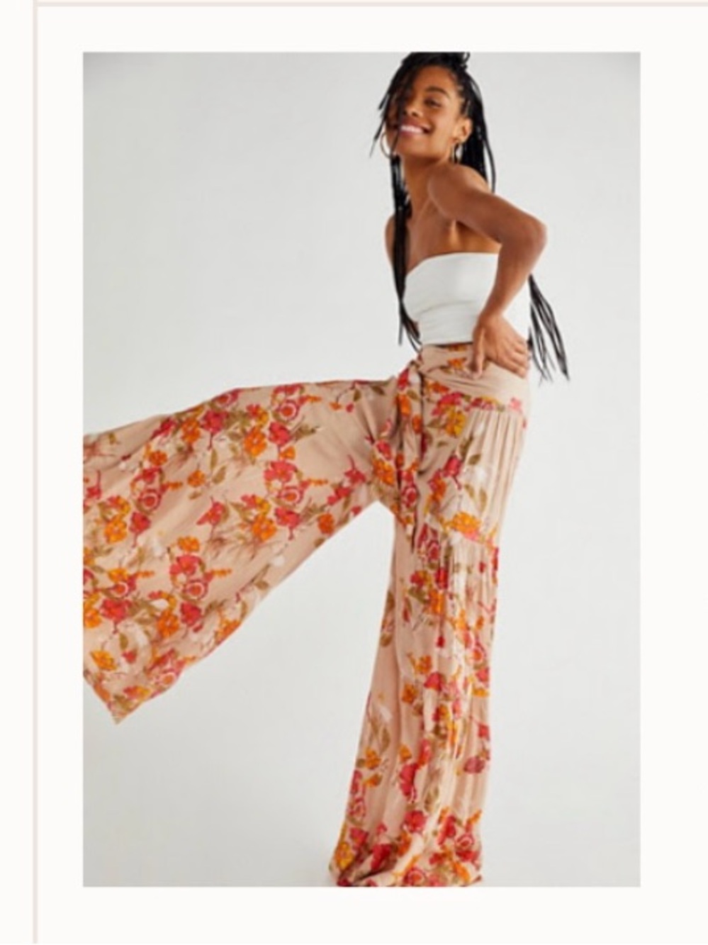 Free People One Printed Wide Leg Pants Peach Combo Size Extra Small XS